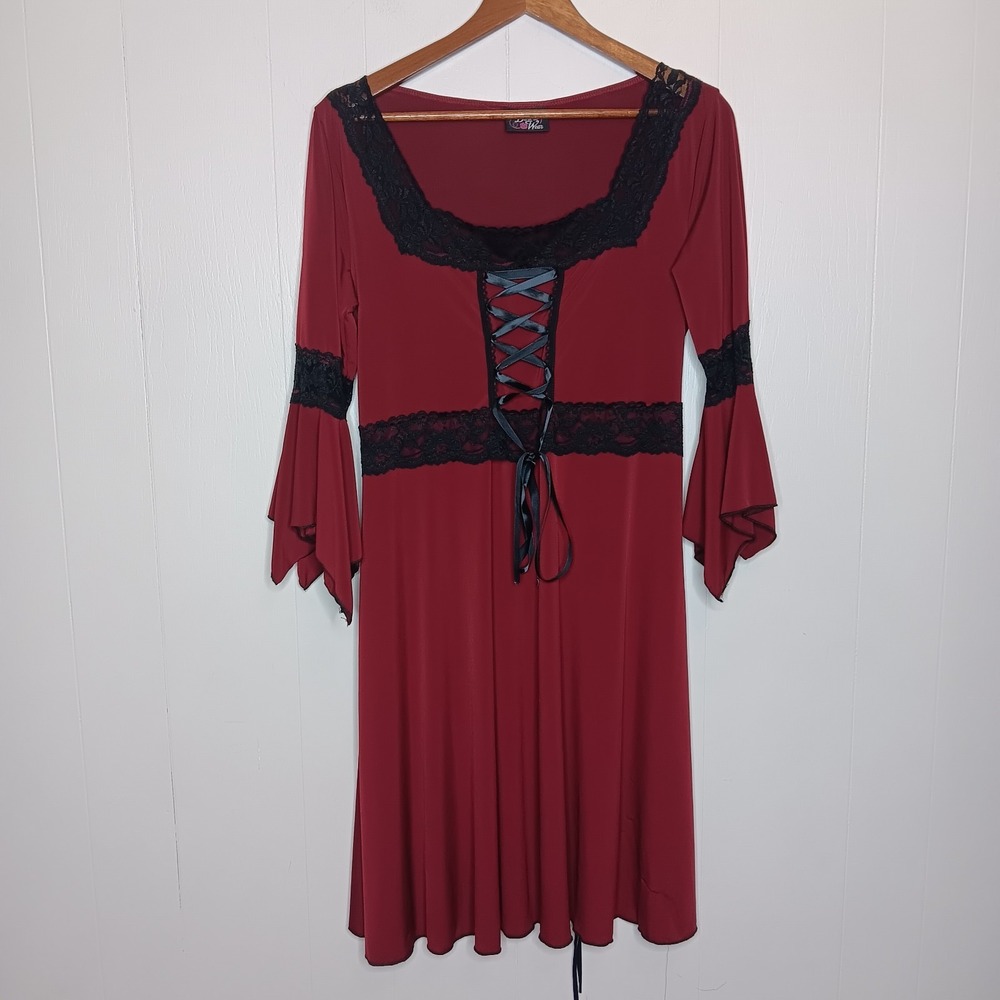 Y2K Dare To Wear Renaissance Dress L Maroon Corset  Lace Witchy Whimsigoth